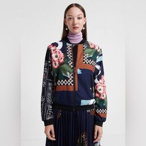 Desigual Cassidy Multi Color Floral Print Bomber Jacket - US 4 & EU 38